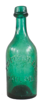 original c. 1855-57 antique american hand blown emerald green glass twitchell superior mineral water iron pontiled bottle with single round ring
