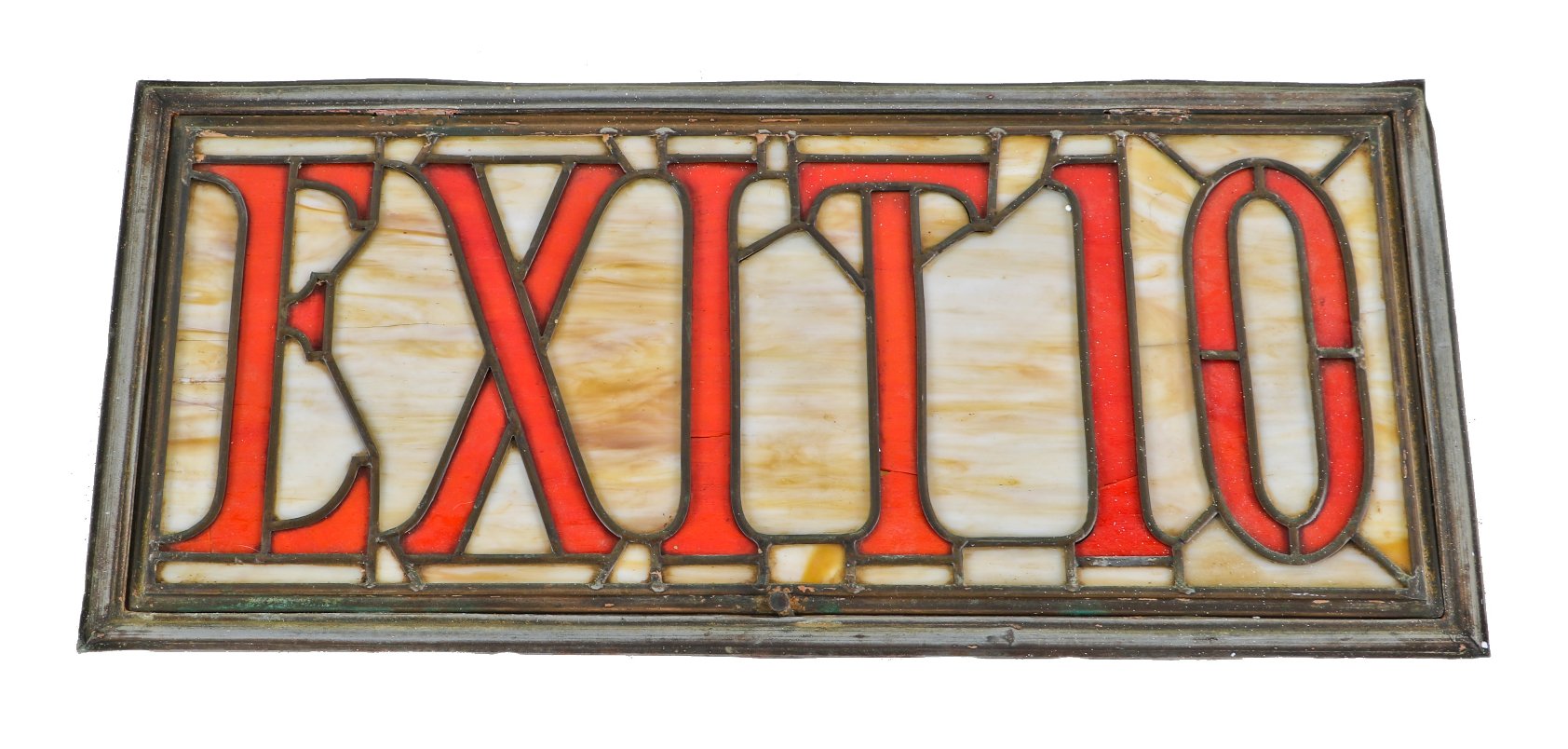 all original and mostly intact c 1927 massive stained glass interior new york broadway theater auditorium illuminated exit light panel with surrounding frame