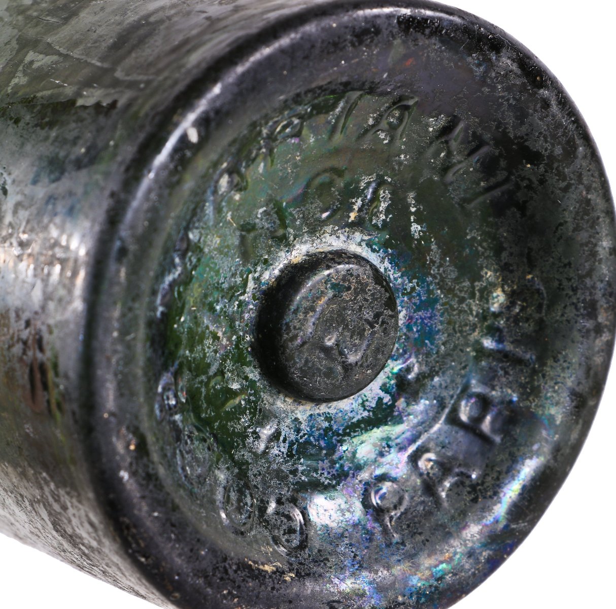 original 19th century richly colored chicago pruvy dug dark olive green embossed coca mariani porter bottle with long tapered neck and applied tapered collar
