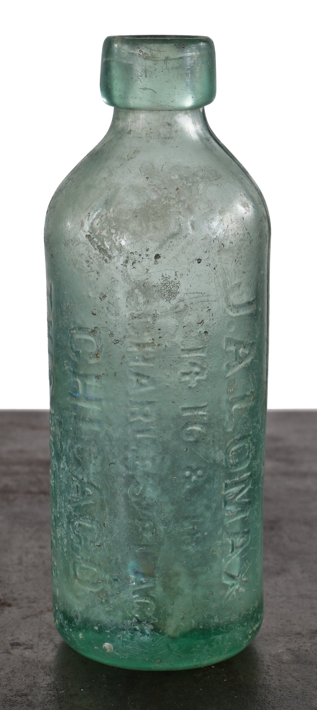 rare original antique c. 1873-1880 century blue aqua hutchinson style blob top glass soda bottle manufactured for john a. lomax in chicago, il