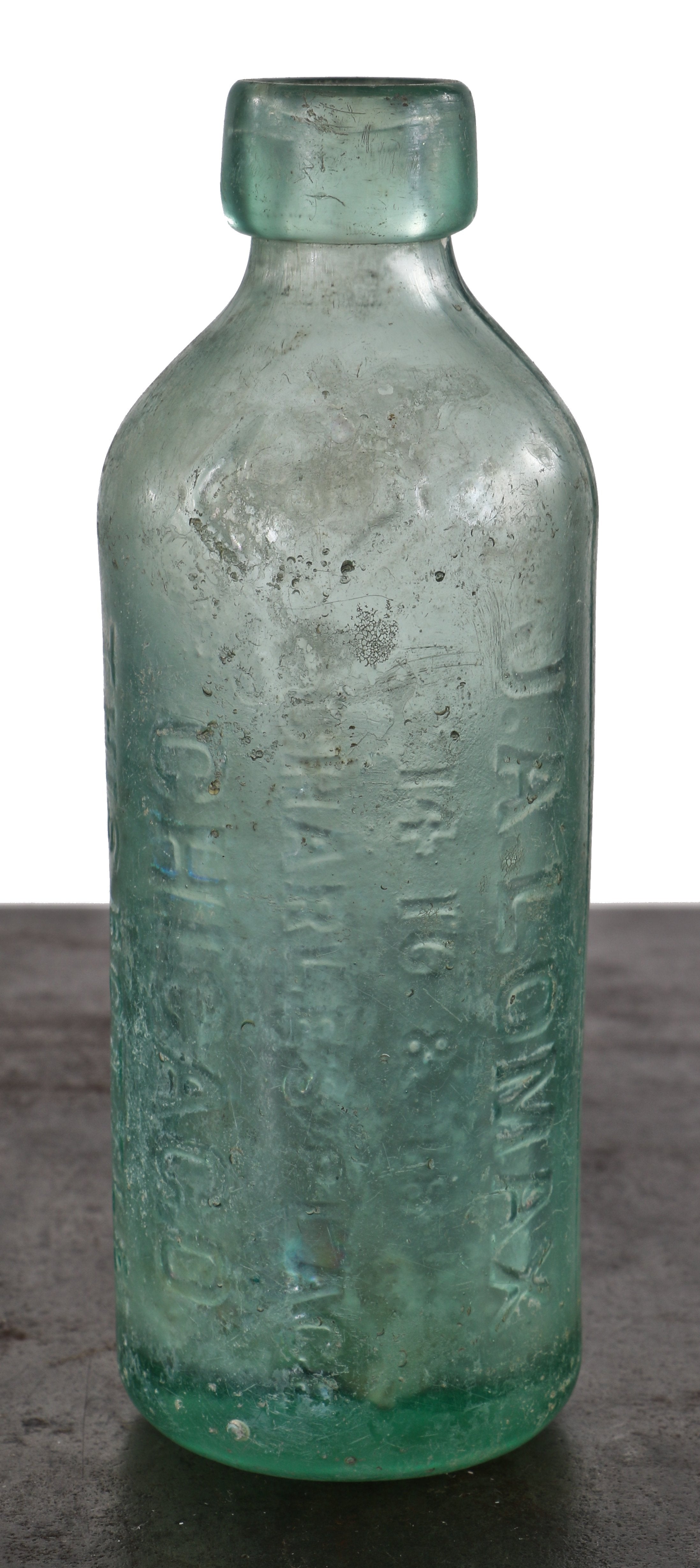 rare original antique c. 1873-1880 century blue aqua hutchinson style blob top glass soda bottle manufactured for john a. lomax in chicago, il