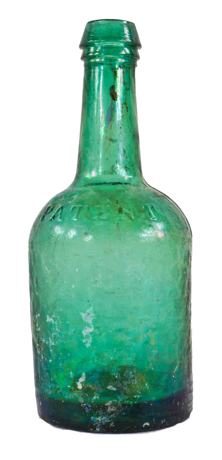 remarkably intact antique american c. 1845-1847 antique industrial philadelphia privy vault dug hand blown richly colored emerald green porter bottle with tapered single ring lip