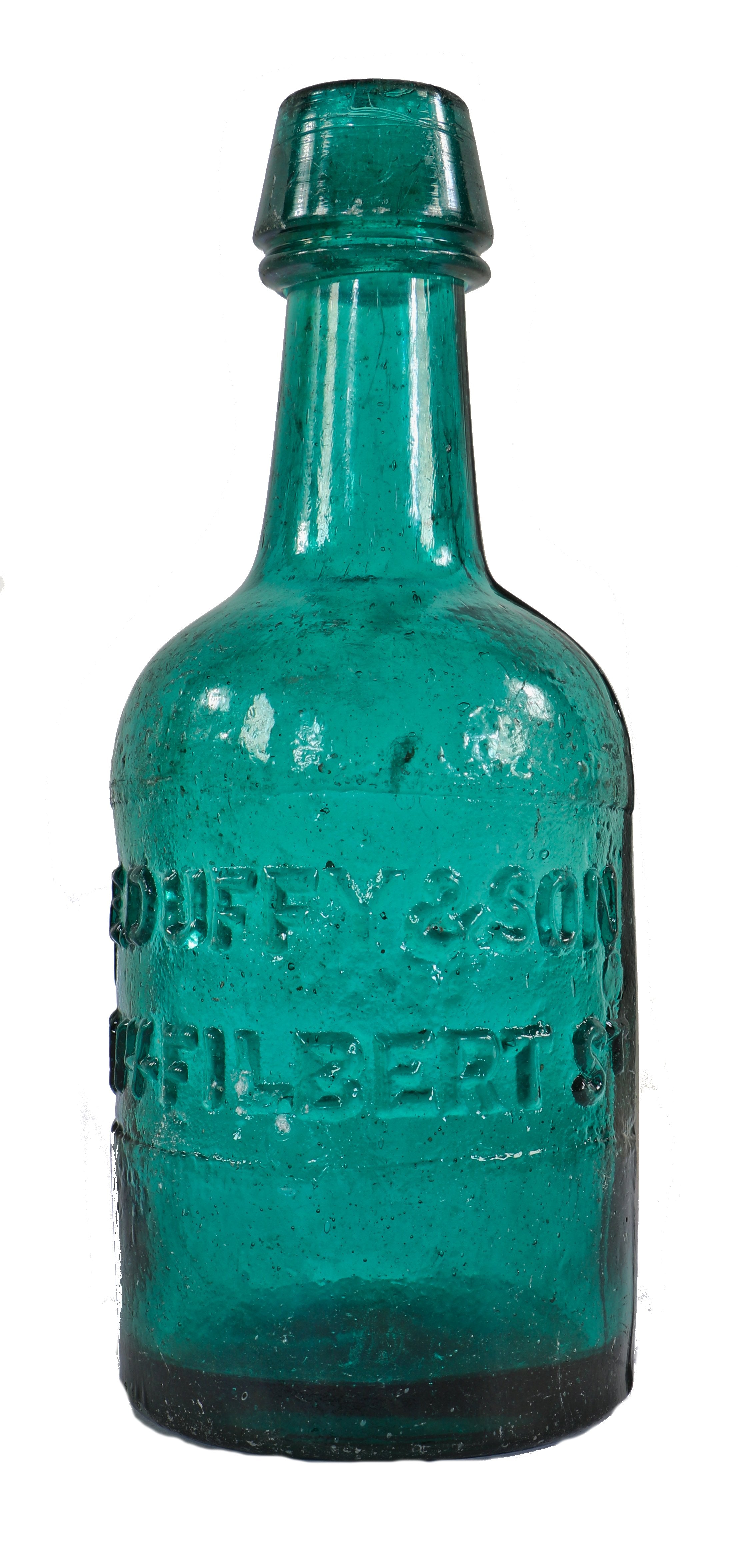 original and intact c. 1860's deep blue green porter bottle with smooth base manufactured for philadelphia bottlers edward duffy & sons