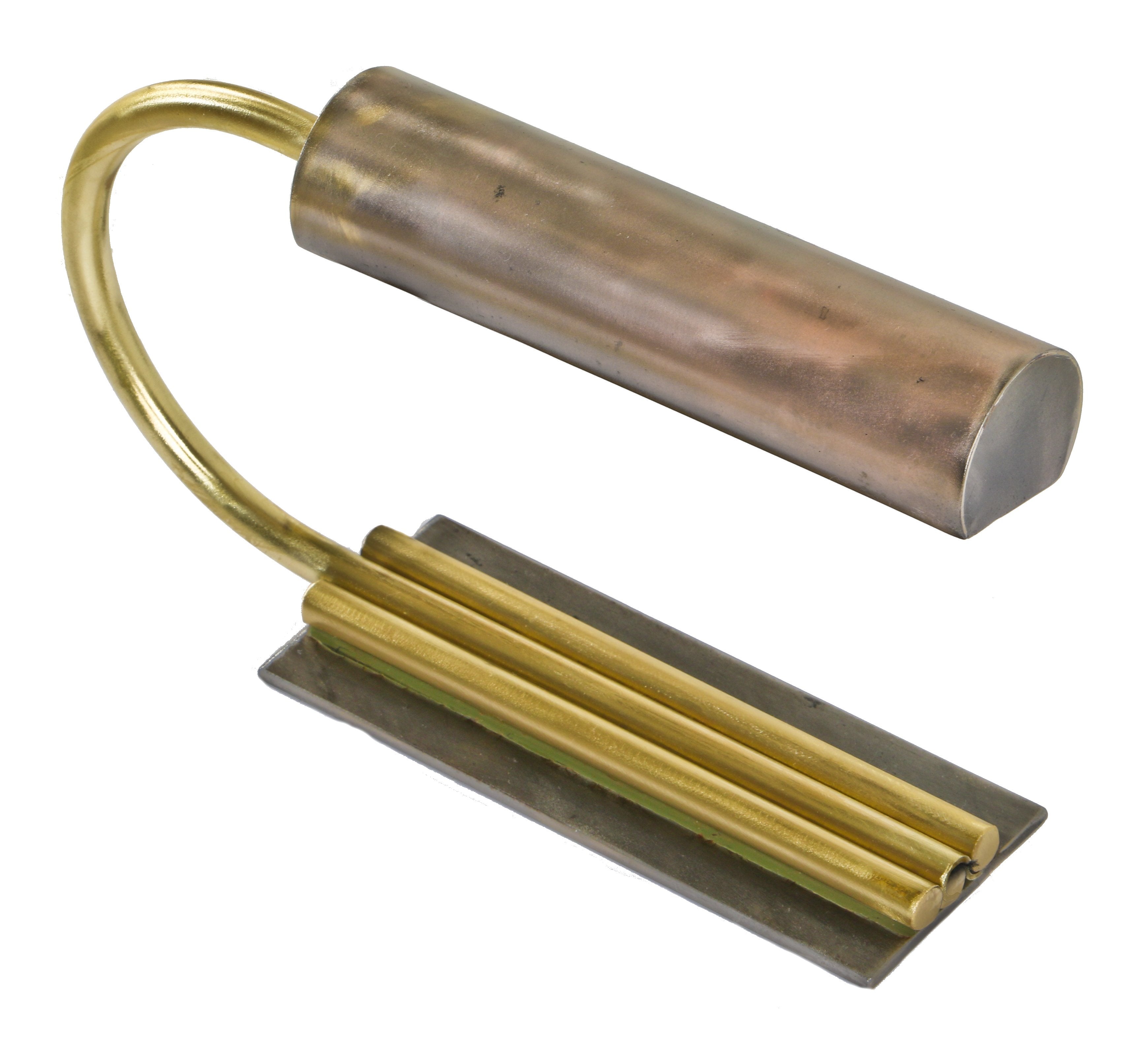 american machine age brushed steel and brass metal bent tubular arm table or desk rohde-esque lamp with newly added lamp cord and plug