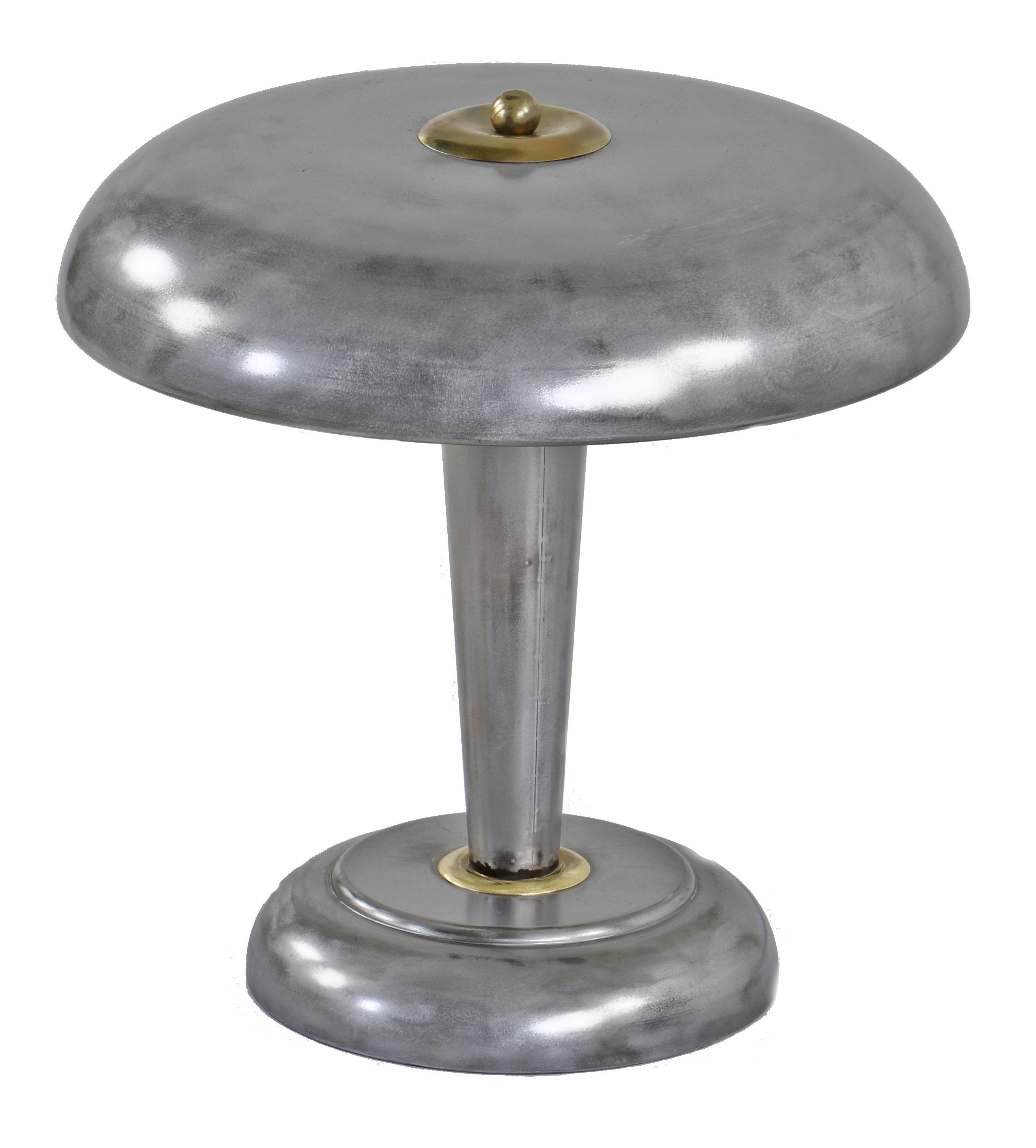 unusually-shaped late 1930's or early 1940's american streamlined style oversized desk or table lamp with "flying saucer" shade or reflector