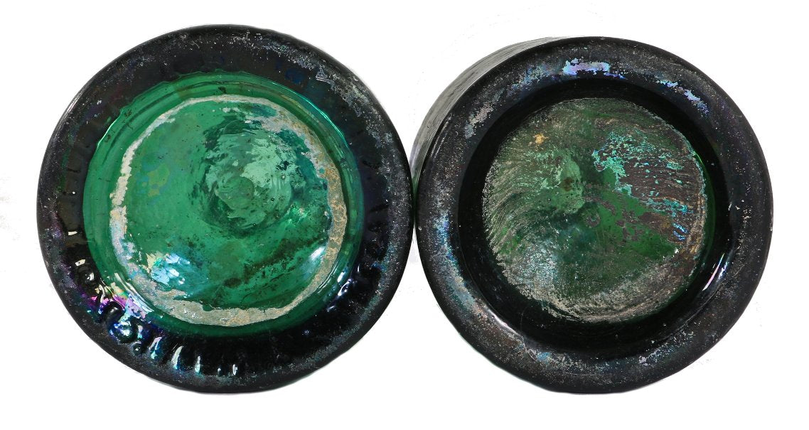 remarkably intact antique american c. 1845-1847 antique industrial philadelphia privy vault dug hand blown richly colored emerald green porter bottle with tapered single ring lip