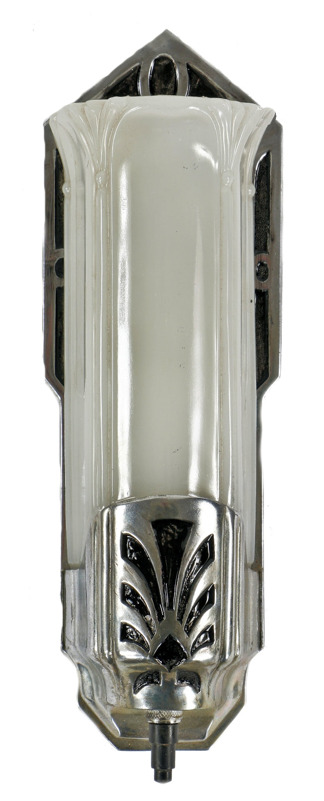 single c. 1920's impressive antique american machine age chrome-plated wall-mount lavatory or bathroom wall sconce with black enameled inlay