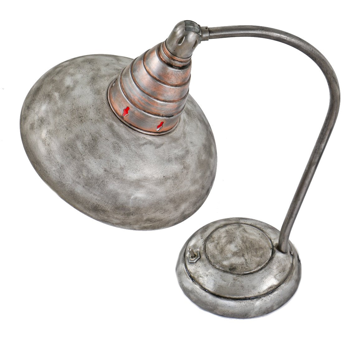 refinished c. 1940's american industrial fully adjustable "swivelier" table or desk lamp with distinctive "stepped" socket housing and bent tubular arm