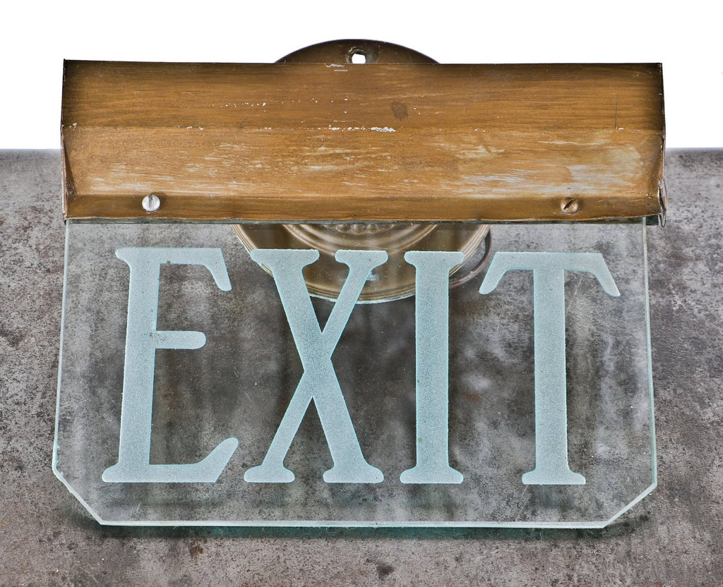original and intact c. 1930's american art deco machine age theater auditorium "edge glow" illuminated exit light wall-mount sign with deeply etched lettering