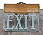 original and intact c. 1930's american art deco machine age theater auditorium "edge glow" illuminated exit light wall-mount sign with deeply etched lettering
