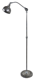 refinished brushed steel c. 1940's american vintage industrial factory machine shop adjustable floor task lamp with deep bowl reflector