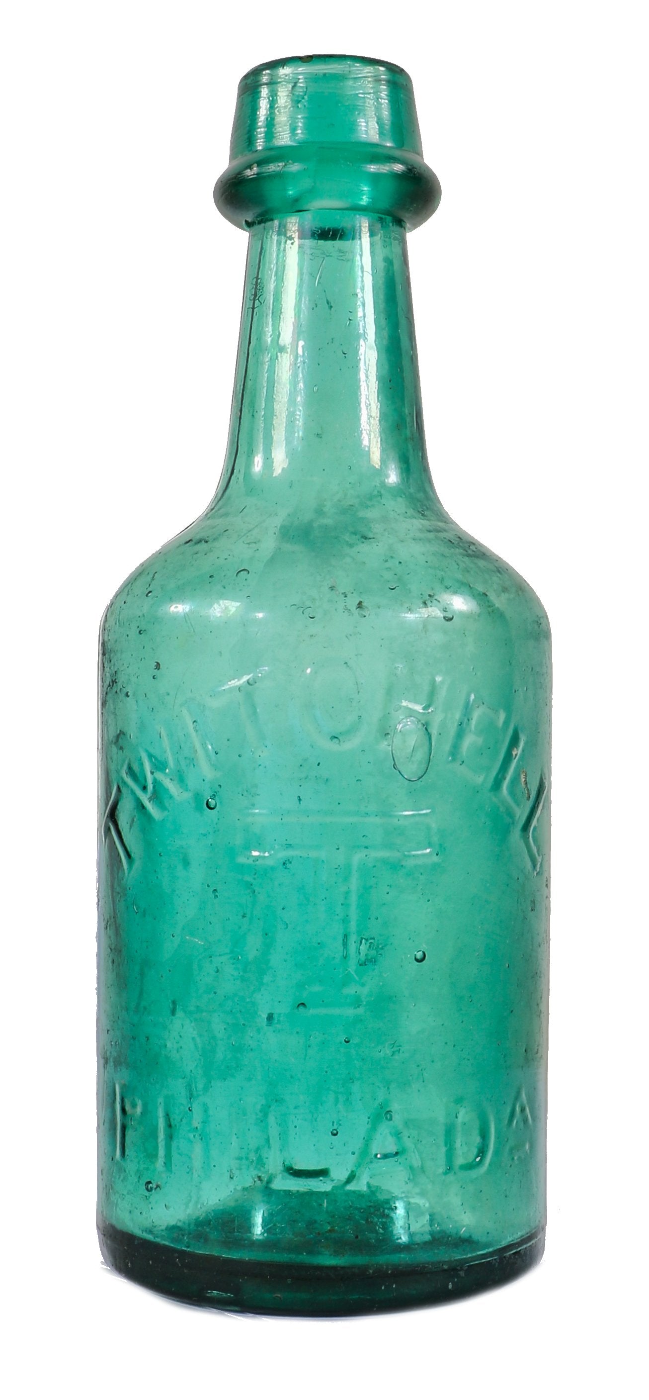 original civil war-era american antique privy-dug c. 1860's emerald green glass twitchell soda or mineral water bottle with sand pontiled base