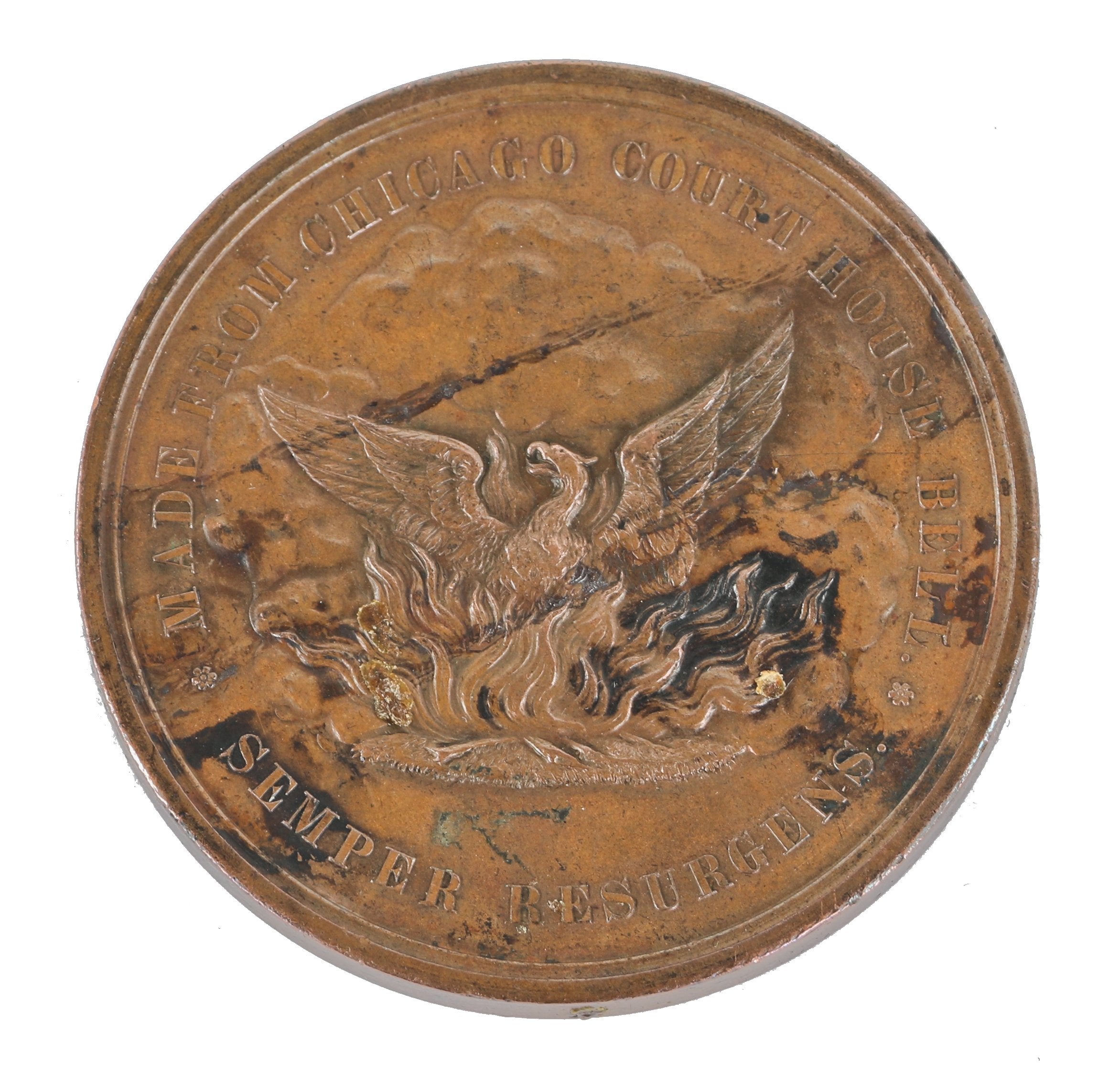 authentic c. 1872 antique american intricately designed ornamental cast or struck bronze great chicago william e. barber-designed "fire medal"