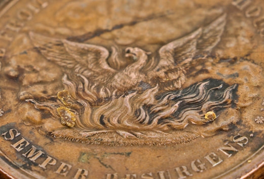 authentic c. 1872 antique american intricately designed ornamental cast or struck bronze great chicago william e. barber-designed "fire medal"