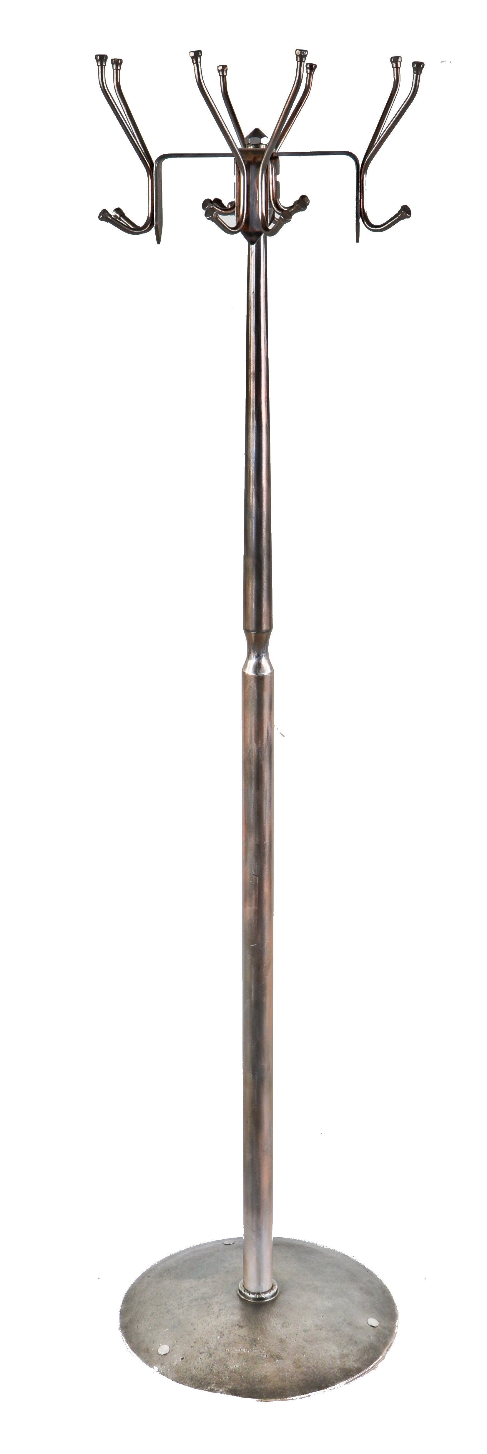 late 1940's or early 1950's american vintage industrial refinished freestanding tubular steel revolving top barbershop coat rack