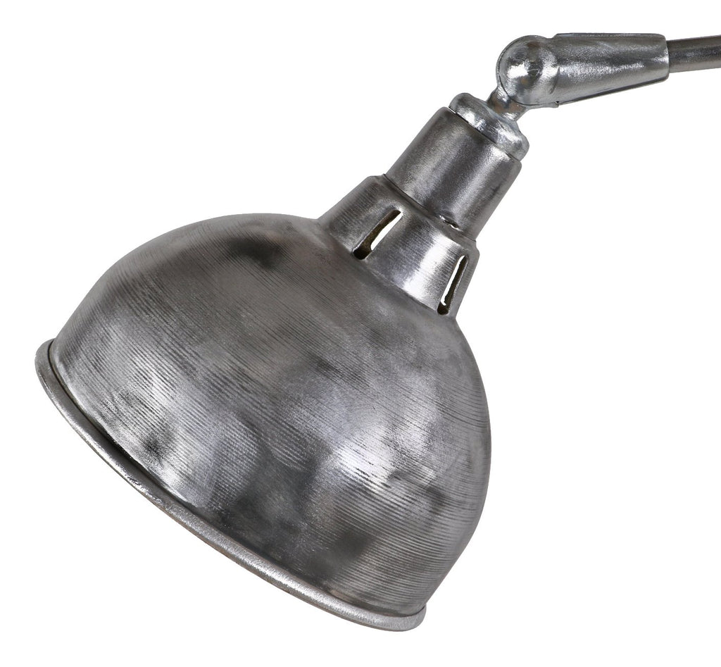 refinished brushed steel c. 1940's american vintage industrial factory machine shop adjustable floor task lamp with deep bowl reflector