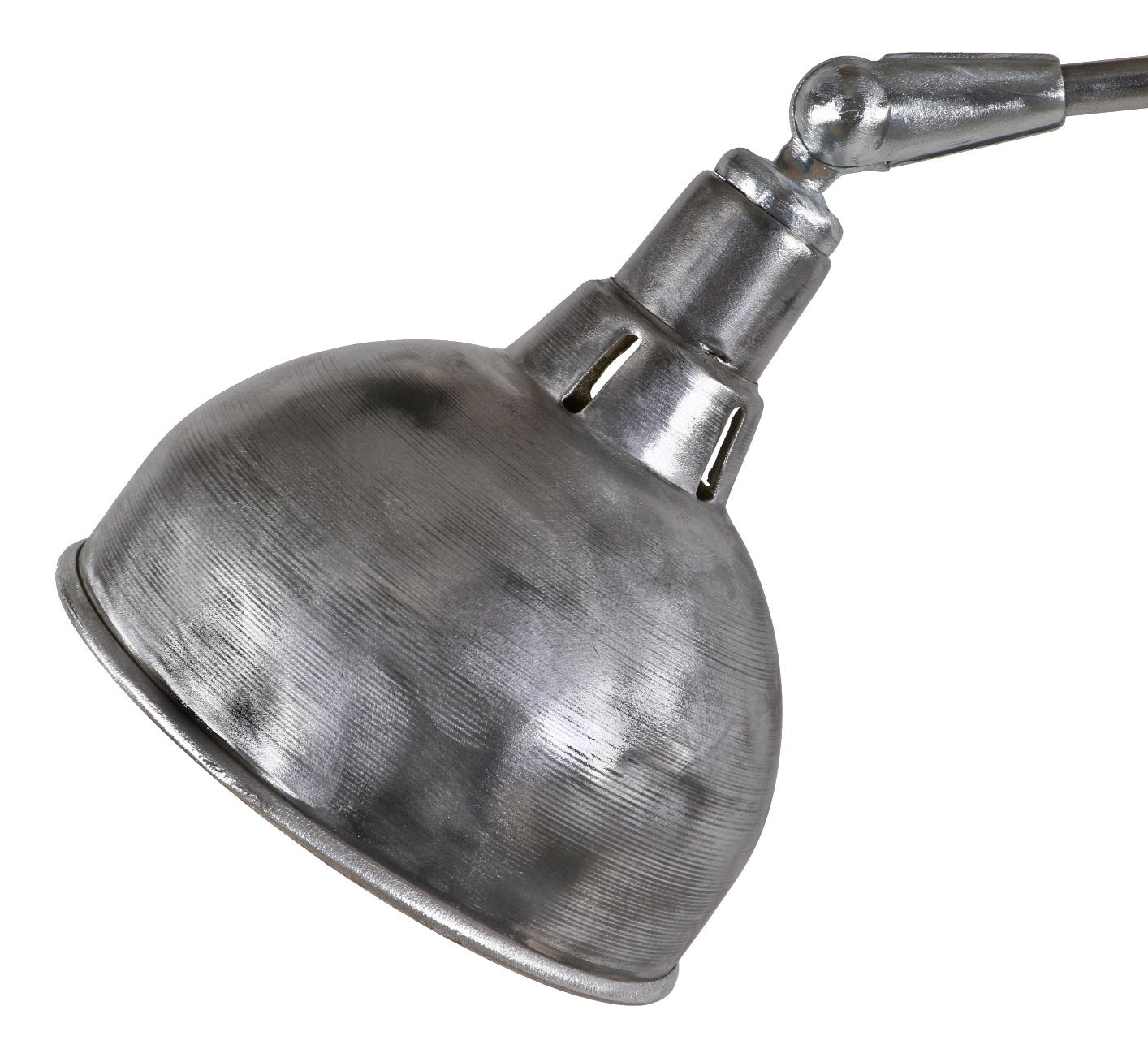 refinished brushed steel c. 1940's american vintage industrial factory machine shop adjustable floor task lamp with deep bowl reflector