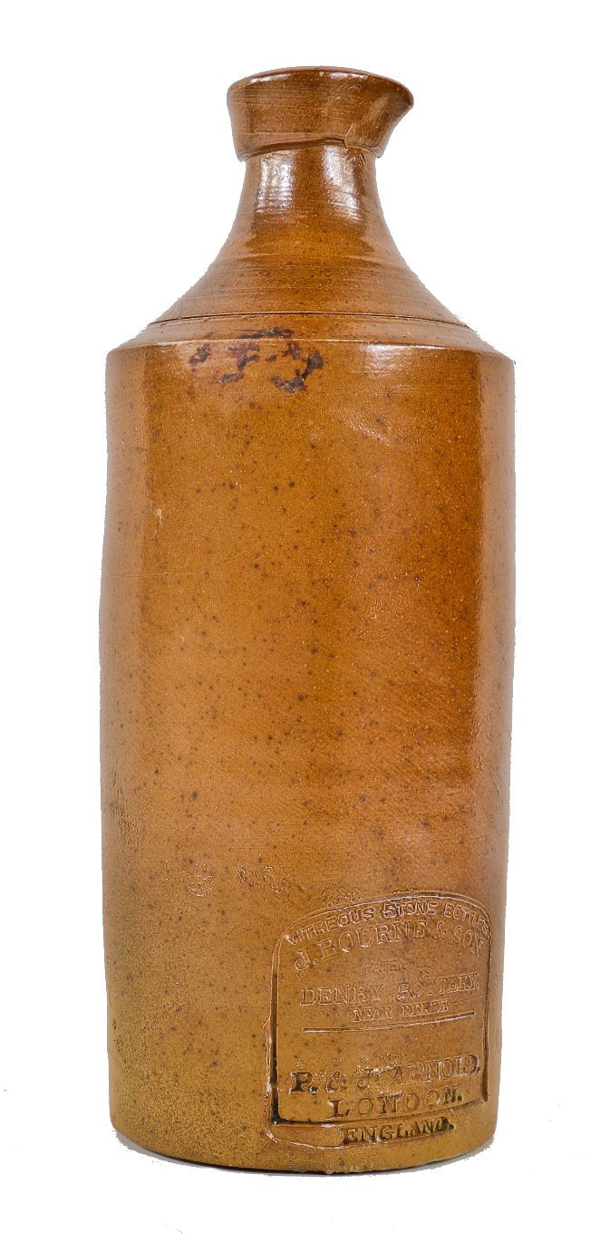 original and intact 19th century oversized chicago privy dug light brown vitreous salt-glazed stoneware arnold ink bottle with bottle pour spout