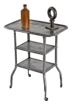 refinished clean and lightweight pressed and folded steel multi-tier mobile hospital cart or station with curvaceous legs and bassick swivel casters