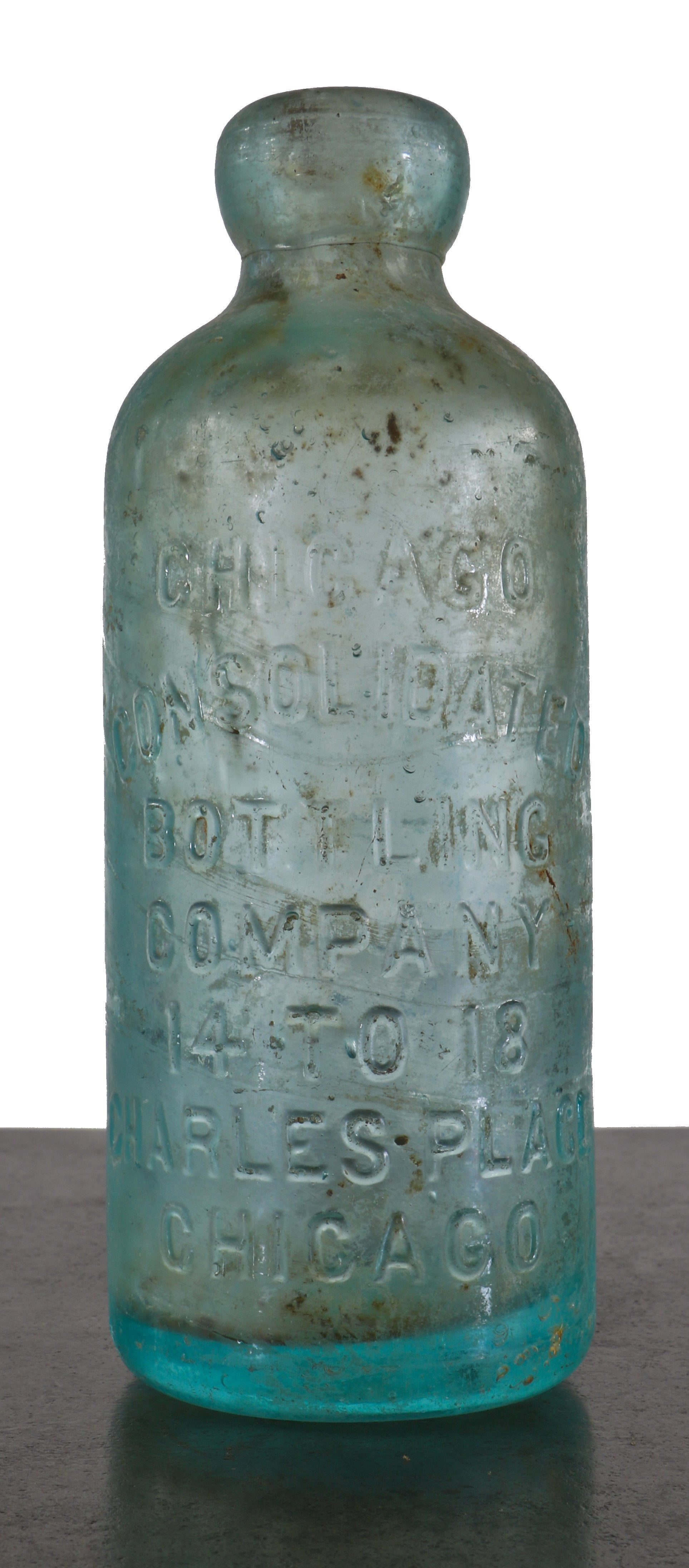 all original antique late nineteenth century privy dug hutchinson style blobtop fabricated for the chicago consolidated bottling company