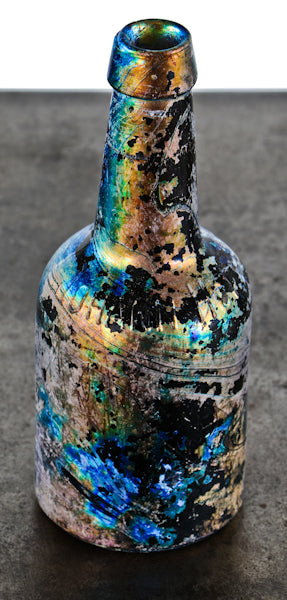 exceptional colorfully irridized late nineteenth century privy dug mouth-blown porter style bottle manufactured for philadelphia bottler john hoff.