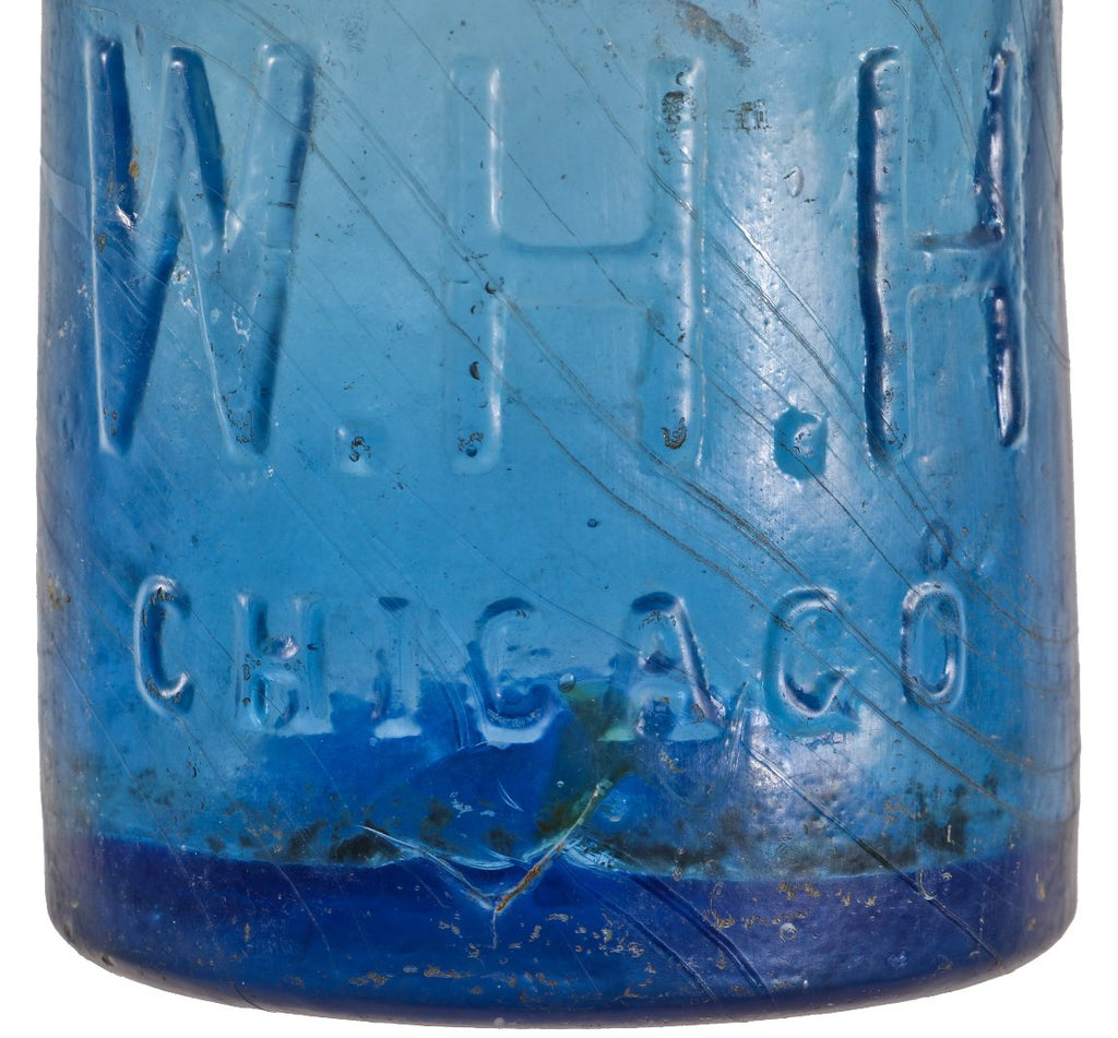 seldom found original c. 1860's antique american cobalt blue glass w.h.h. mineral water "pony shape" blob top bottle with smooth base