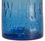 seldom found original c. 1860's antique american cobalt blue glass w.h.h. mineral water "pony shape" blob top bottle with smooth base