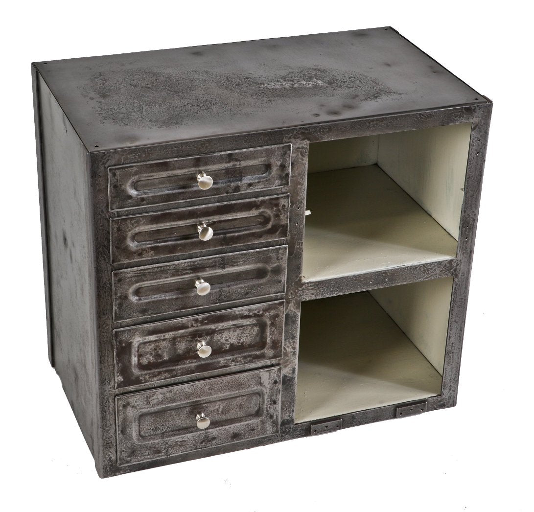 early 20th century refinished antique american medical cold-rolled steel hospital operating room medical supply multi-drawer cabinet with steel knob pulls