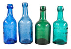 richly colored c. 1840-1855 original and intact antique american conway "mineral waters" open-pontiled cornflower blue glass bottle with crudely applied blob top
