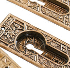 matching lot of all original 19th century american antique eastlake ornamental cast bronze "ceylon" pattern residential double pocket door hardware