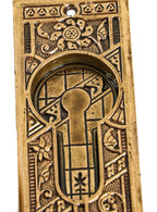 highly desirable c. 1880's antique american eastlake style ornamental cast bronze "ceylon" pattern residential double pocket door matching hardware