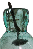 rare late 1870's original and intact chicago privy dug deep blue aqua glass mineral or soda water bottle fabricated by w.h.h company, chcago, il