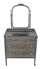 seldom found c. 1930's original depression era antique american industrial refinished compact rolling dresser with tilting mirror and bassick casters