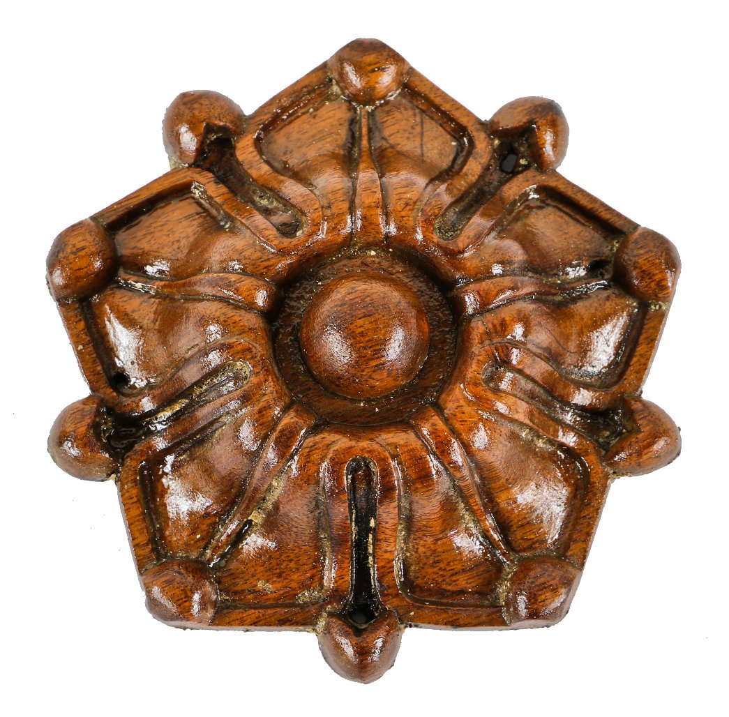 exceptional hand-crafted post-fie chicago (1873) joseph t. ryerson mansion interior diminutive solid walnut wood floral rosette with a uniform varnished finish