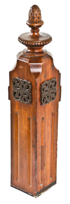 original and intact 19th century four-sided varnished walnut wood box-shaped joesph t. ryerson mansion staircase newel post with hand carved finial