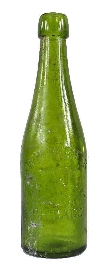 original late 1890's vibrantly colored antique american green glass privy dug william pfeifer blob top beer bottle