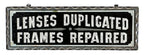 rare original early 20th century oversized reverse-painted easel back "lens duplicated" optician scalloped edge glass sign with hanger