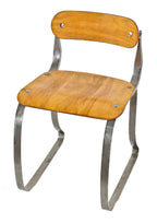 fully refinished late 1930's depression era american industrial herman a. sperlich-designed "posture" chair comprised of bent steel and maple wood