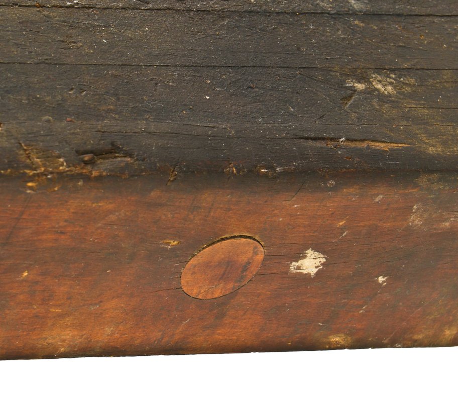turn of the century antique american industrial solid maple wood chopping block or butcher's shop prep tabletop with a weathered surface patina