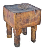incredibly robust and heavy duty heavily worn turn of the century rock hard maple wood freestanding four-legged fulton market butcher shop table
