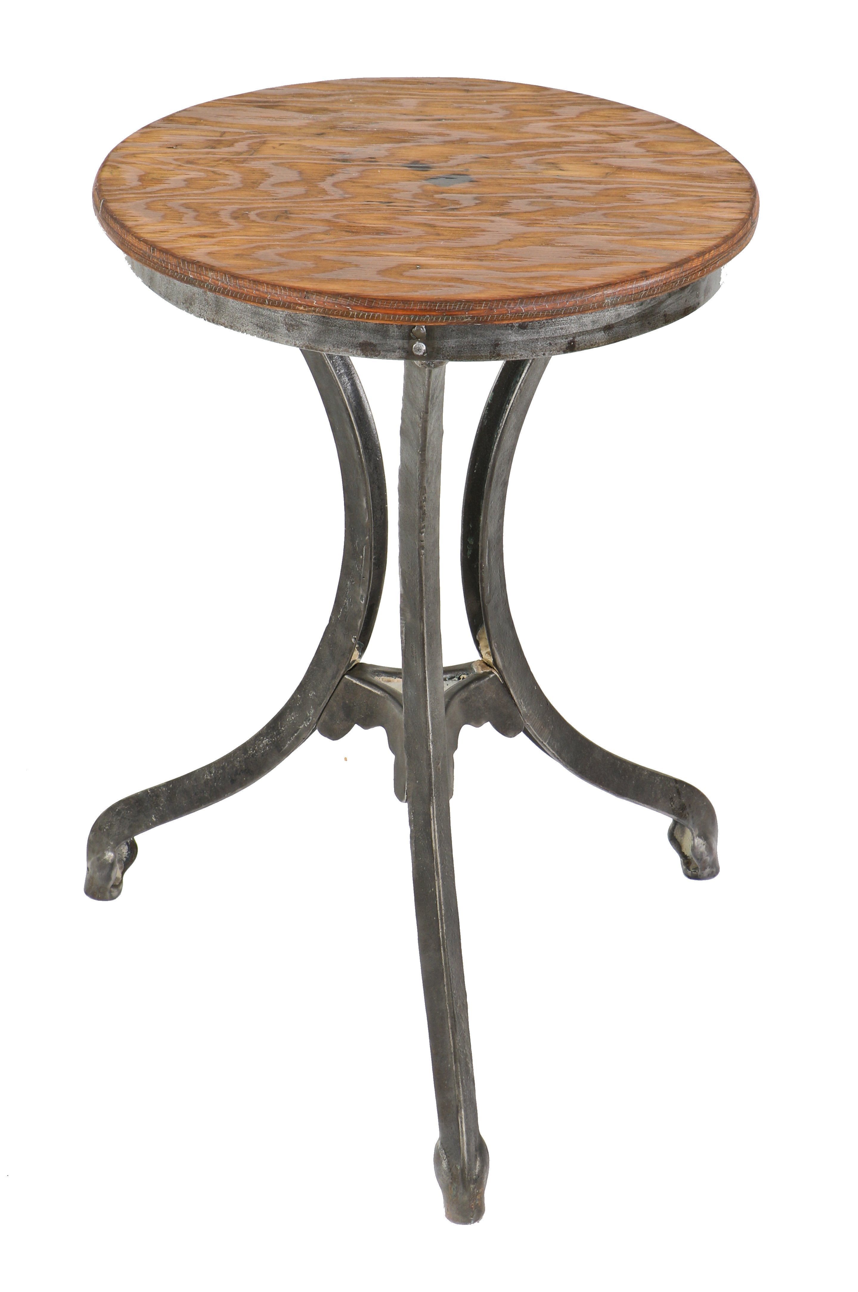 original turn of the century antique american industrial fanciful refinished cast iron three-legged occasional table with outswept feet