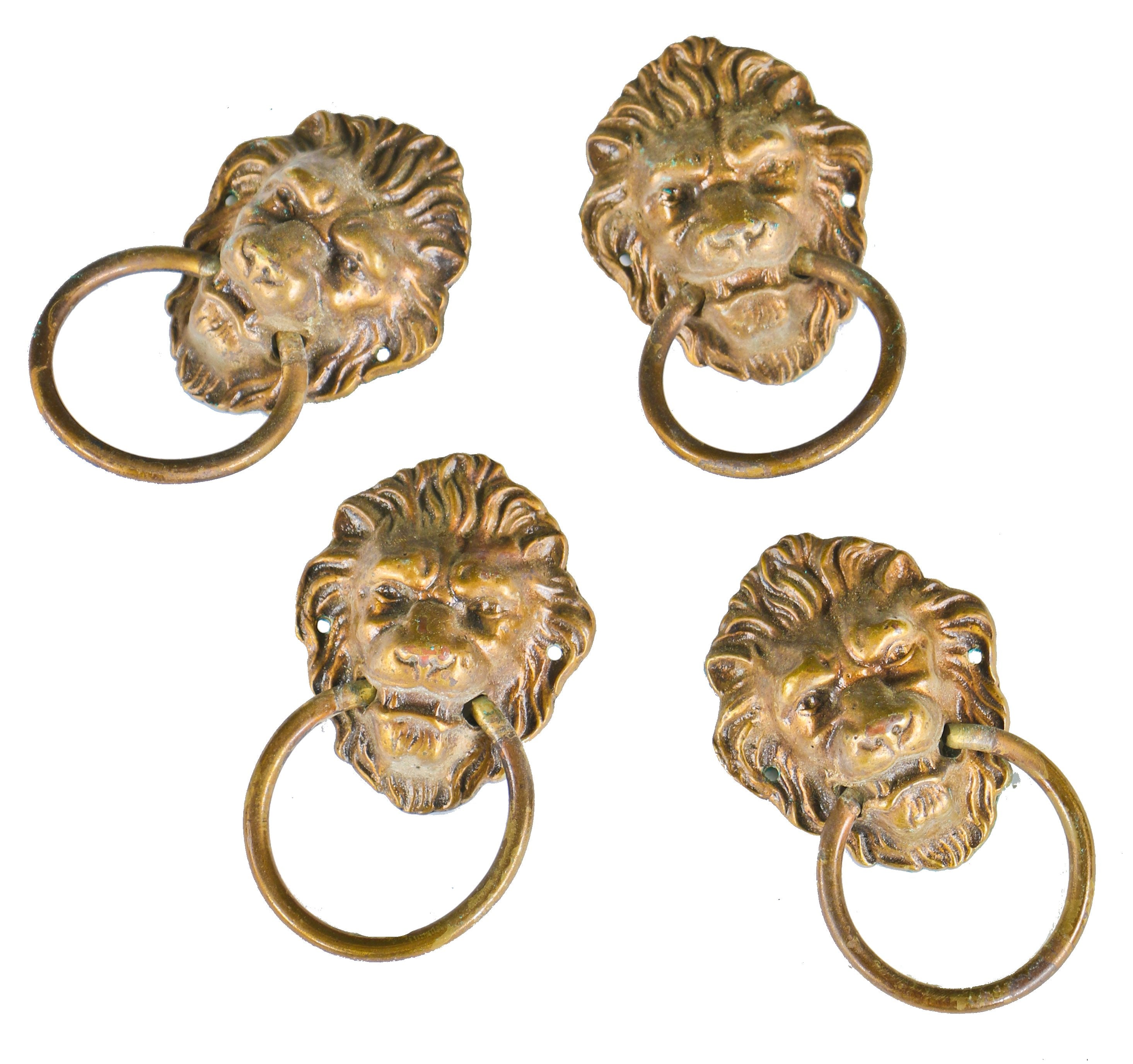 group of four matching turn of the century antique american chicago bank president office desk figural cast brass lion head drawer pulls