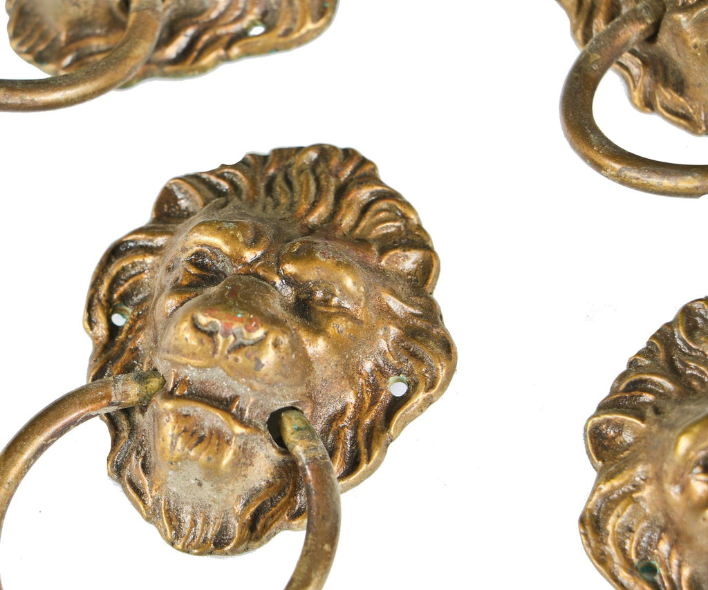 group of four matching turn of the century antique american chicago bank president office desk figural cast brass lion head drawer pulls