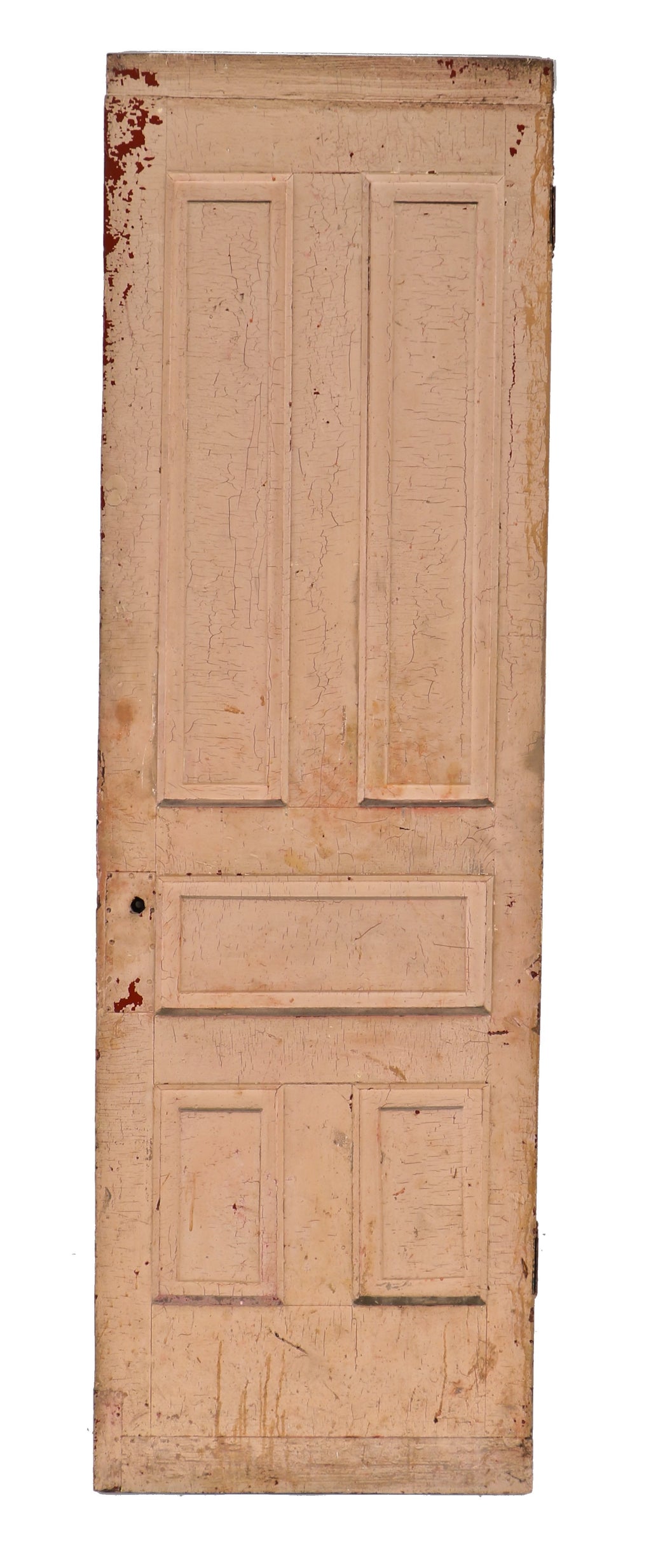 original 1880's primitive antique american interior chicago commercial building apartment door with five raised panels and distressed paint finish