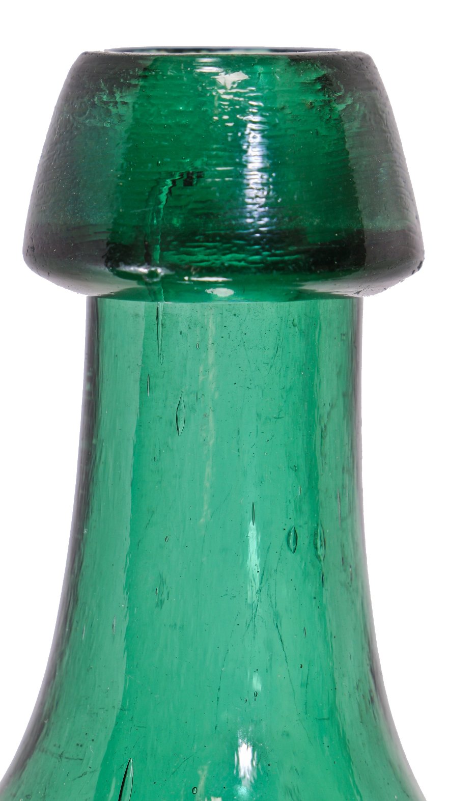vibrantly colored and completely intact 1850's antique american iron-pontiled glass bottle with applied tapered lip manufactured for d.g. hall in providence, ri.