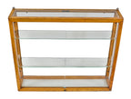 original and intact wall-mount early 1930's american depression-era waddell varnished maple wood compact display case with plate glass sliding doors and adjustable shelves