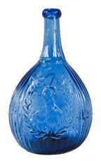 rare mid-nineteenth century medium sapphire "jeny lind" portrait quart calabash flask probably manufactured by ravenna glass works, ravenna, oh
