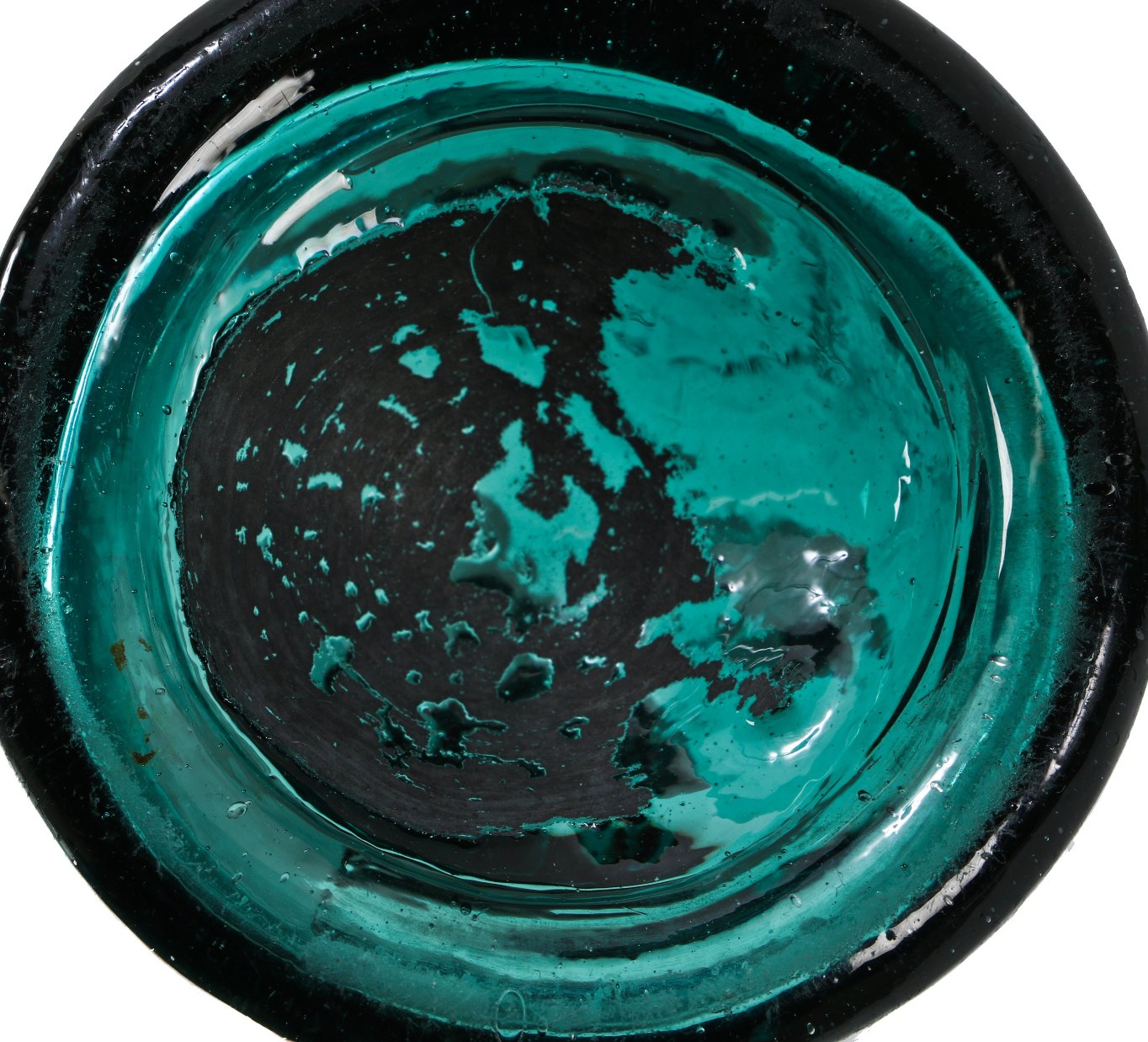hard to find mid-nineteenth century teal colored "teepee" shaped privy dug c. whittemore soda or mineral water bottle with deeply recessed iron-pontiled base