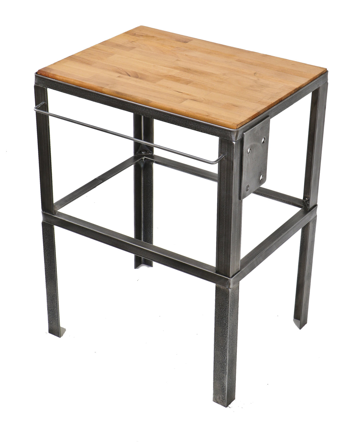 thoroughly cleaned and refinished american industrial c 1940's chicago school engineer's compact workstation with newly added solid cherry wood tabletop