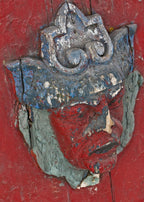 very unique and unusual early 20th century antique american folk art chicago carnival or amusement park ride painted carved wood bracketed shield with jester head